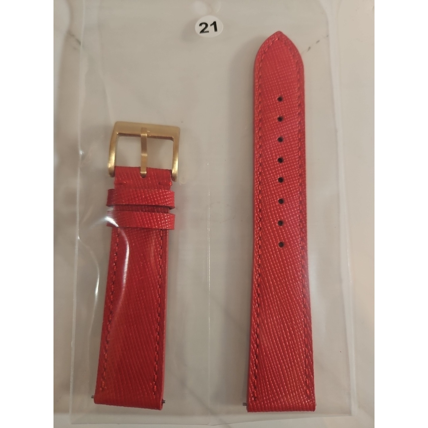 Womens Red Leather 21mm Watch Band Gold Accents Nib